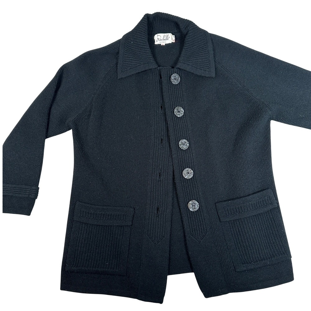 Vintage‎ Rochelle California Black Knit Button Front Cardigan Sweater Jacket XL